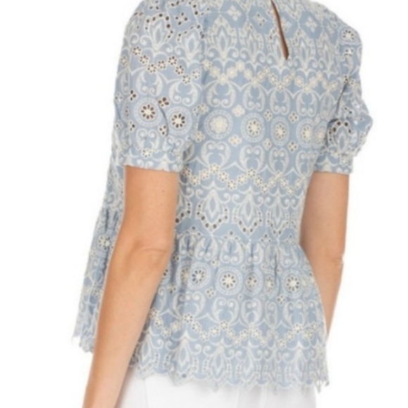 Lined Eyelet Top,  Dusty Blue - Picture 3 of 6